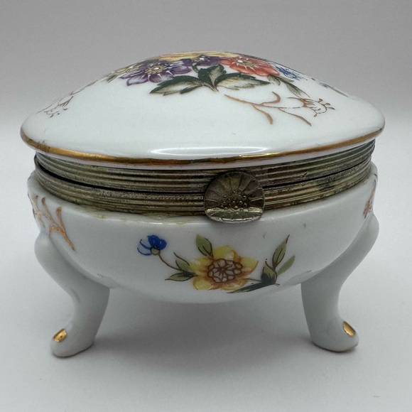 Other - Vintage Lefton China Japan Floral Hinged Trinket Box Gold Trim